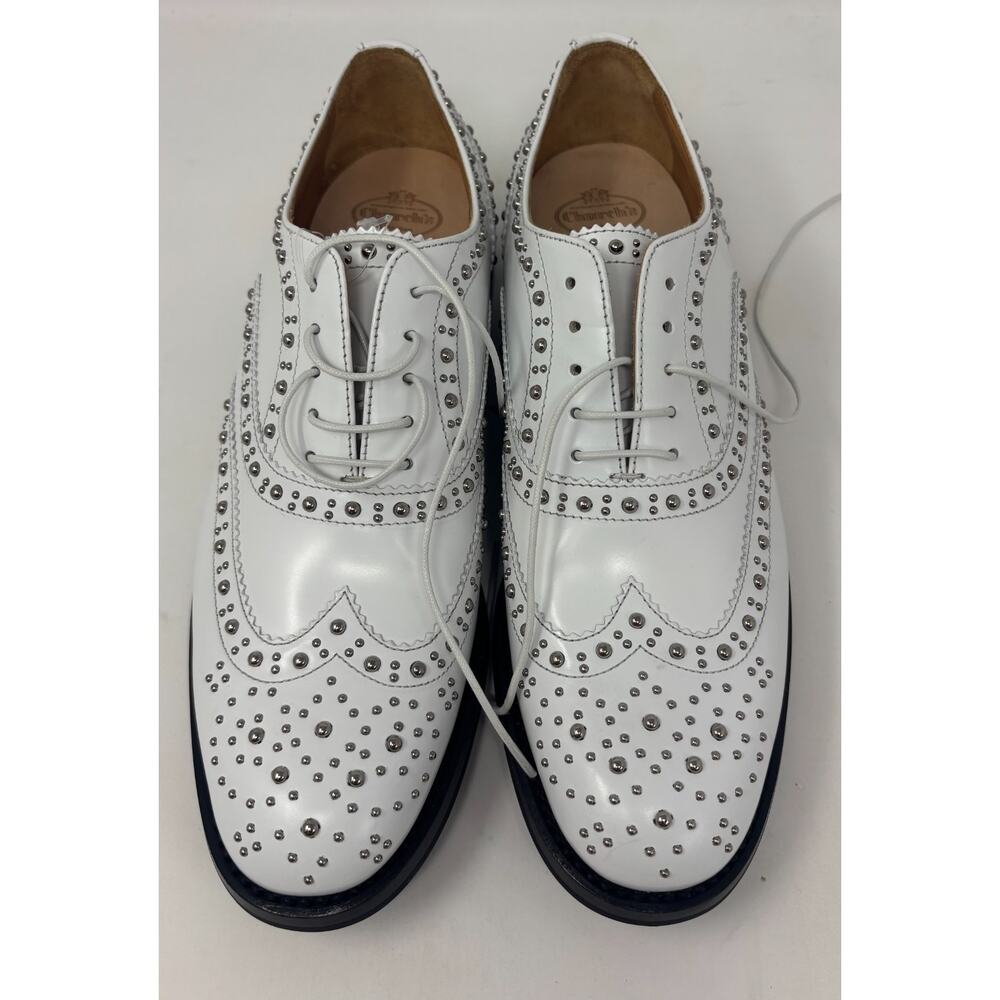 Church's Burwood Met 2 Wingtip Shoes 7.5 White Stud Brogue Oxford Eu size 38.5